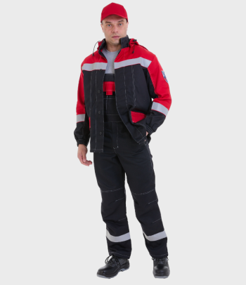 Костюм Олимп черно-красный (куртка с полукомбинезоном) Тюмень